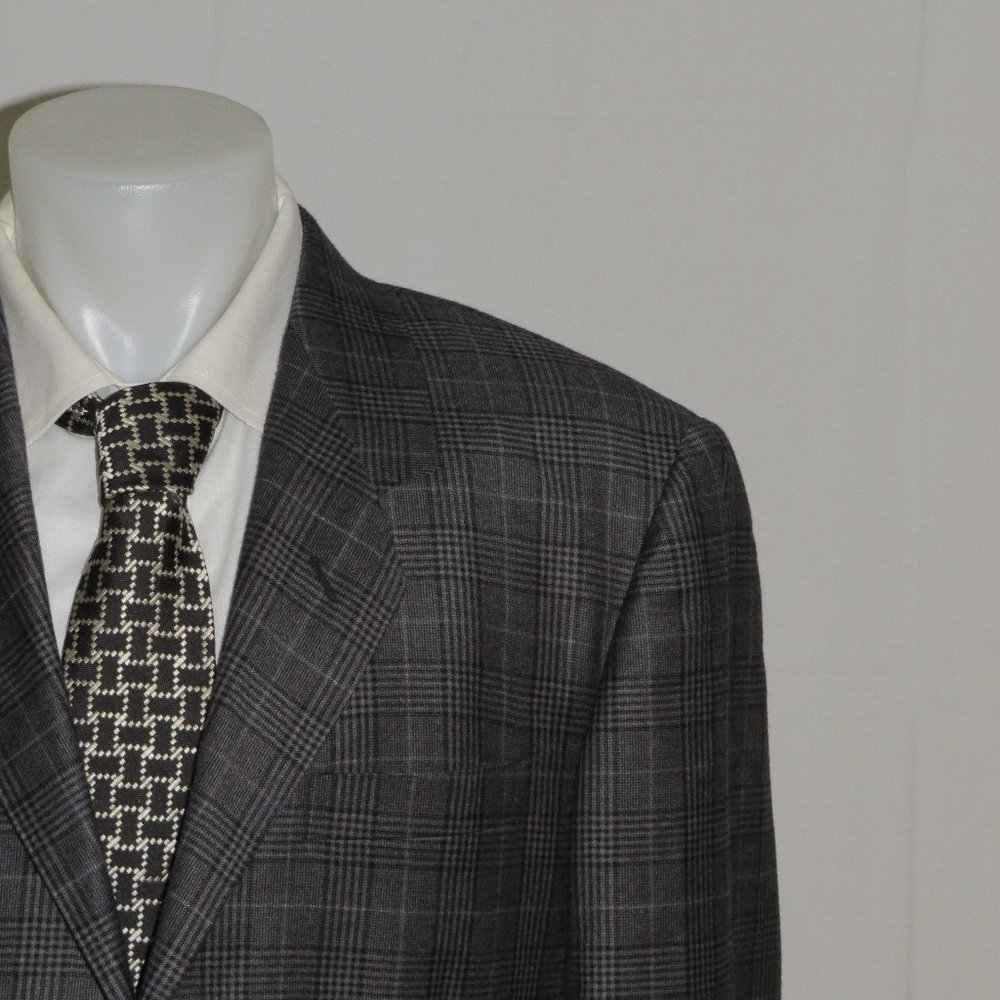 Everett Hall Guabello Cashmere Blend Gray Plaid Two Button Sport Coat 46L
